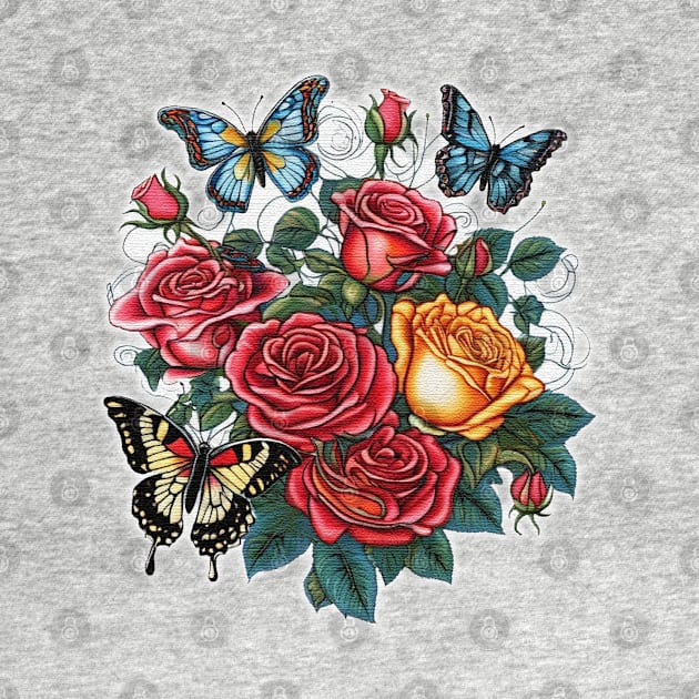 Beautiful Butterflies and Colourful Roses by JnS Merch Store